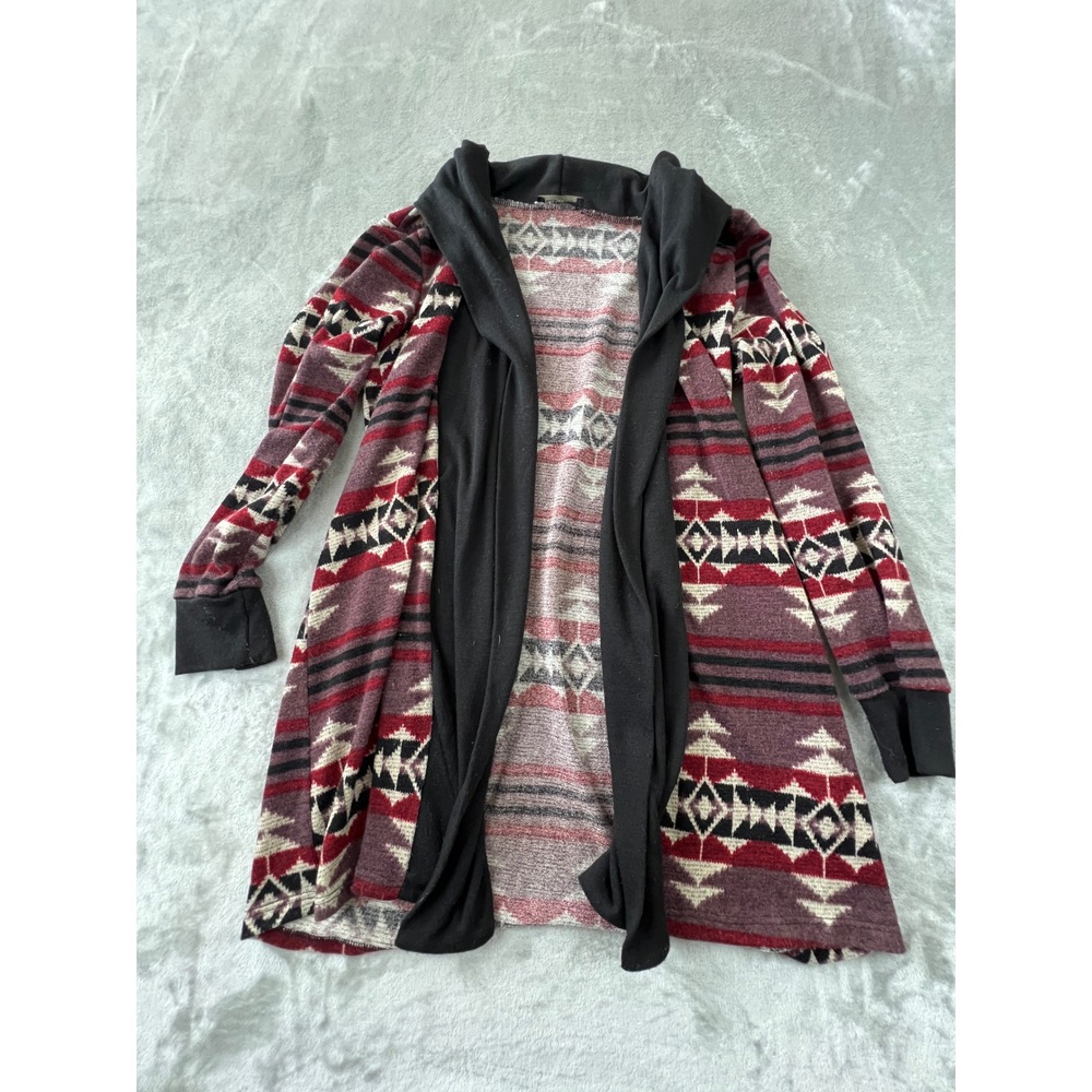 Jella Couture Cardigan Women Large Burgundy Southwestern Open Front FT13400-C